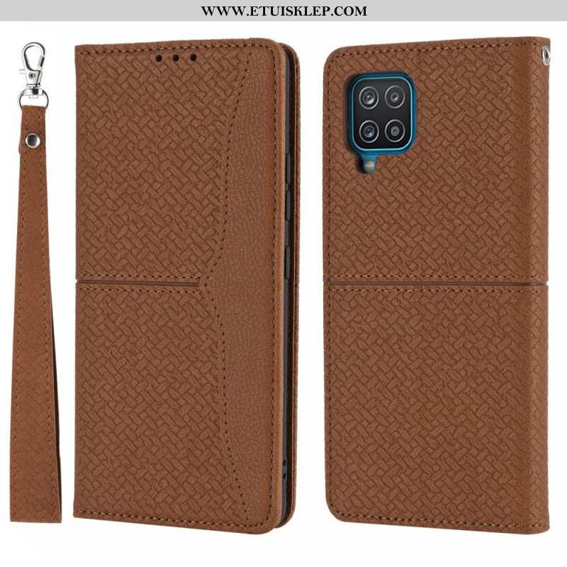 Etui Na Telefon do Samsung Galaxy M12 / A12 z Łańcuch Etui Folio Styl Tkanej Skóry Z Paskami